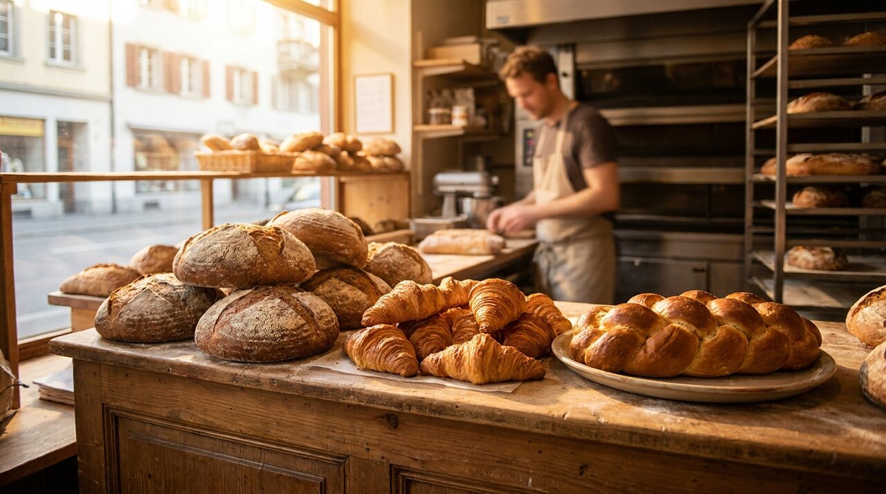 Frische Brote und Gipfeli in der Bäckerei Müller