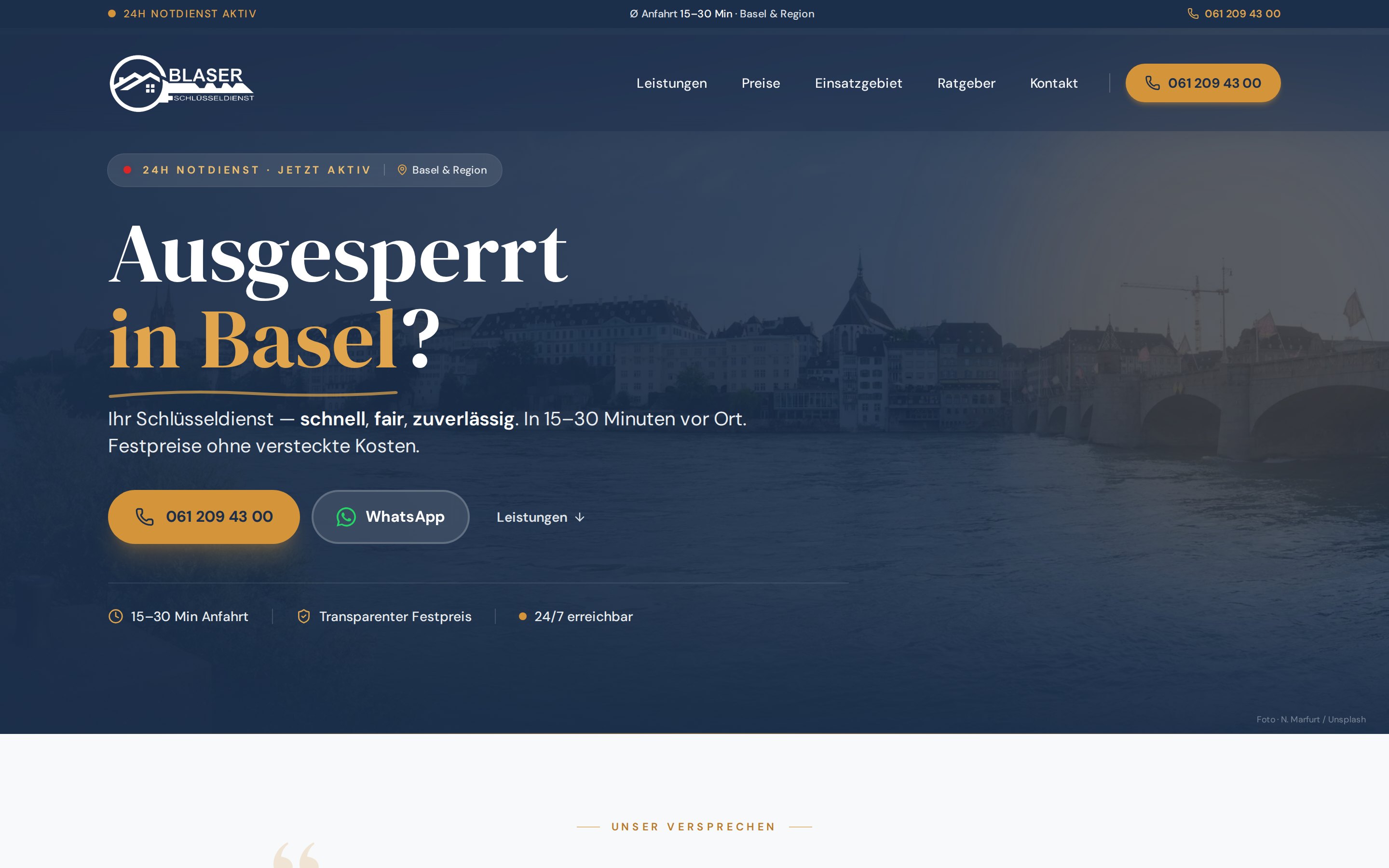 Live-Webseite von Basler Schlüsseldienst
