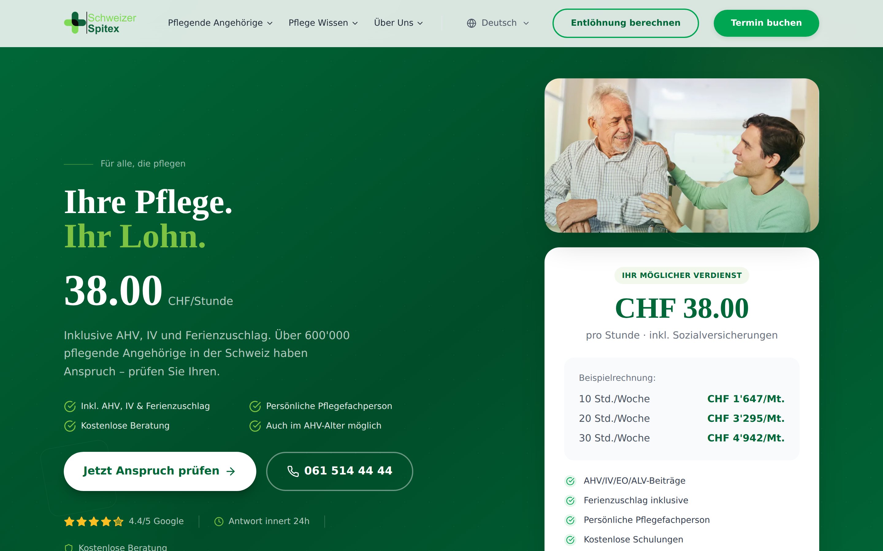 Live-Webseite von Schweizer Spitex